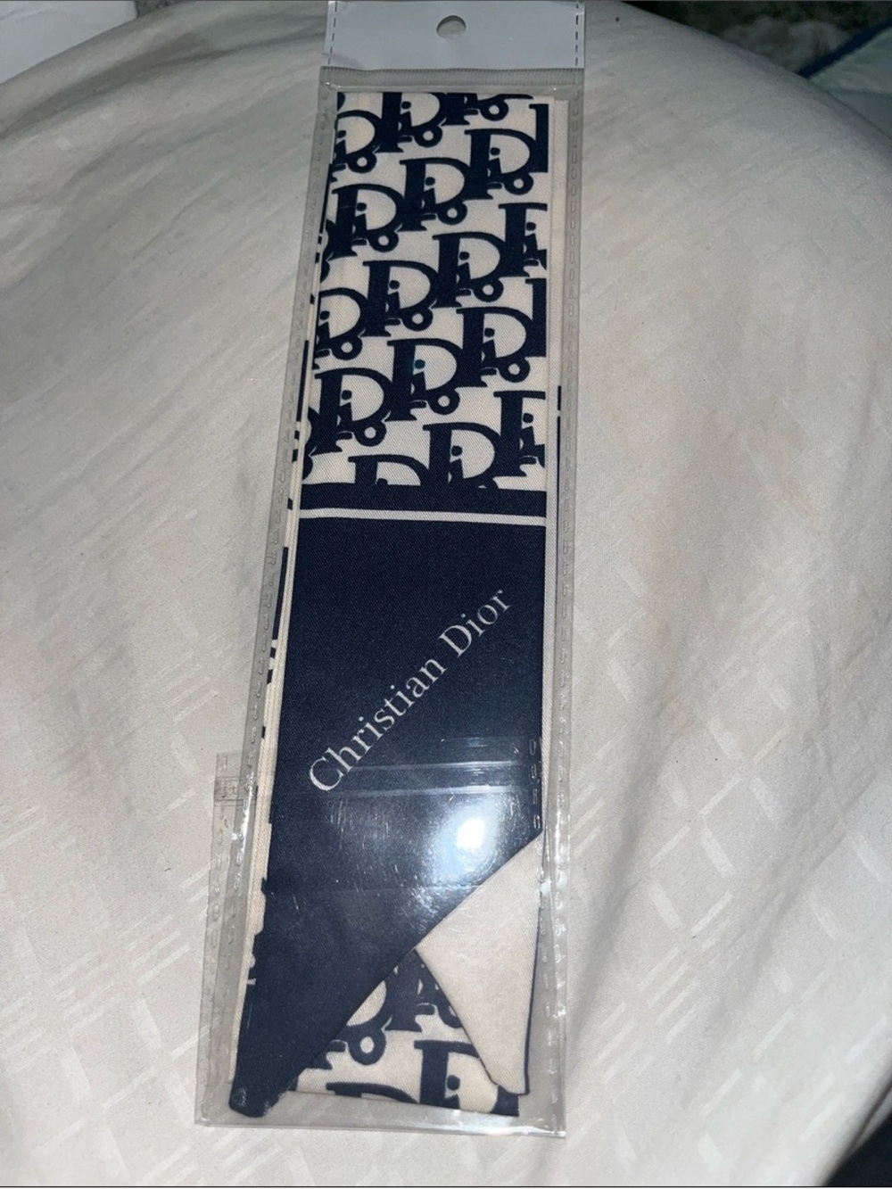 Dior  Navy & Cream Logo Twilly Scarf